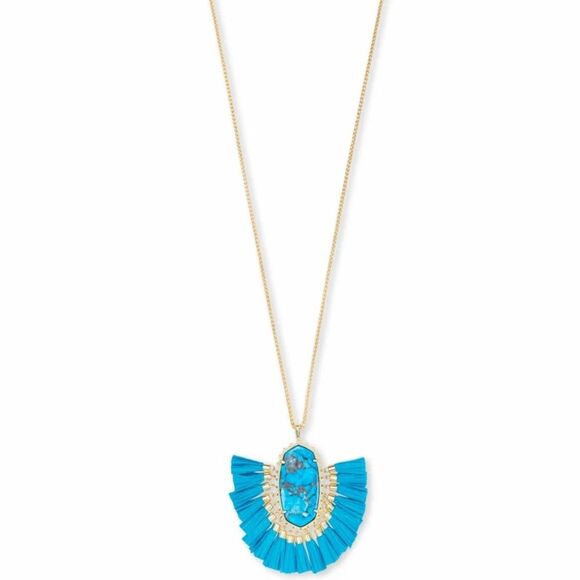Kendra Scott Betsy Long Pendant Necklace Aqua Howlite Blue Tassels Statement NWT - Picture 2 of 7
